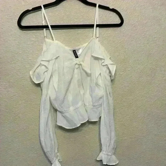 H & m white crop sz 6 preppy feminine bridal Beachy resort vacation ruffle comfy - Picture 1 of 7